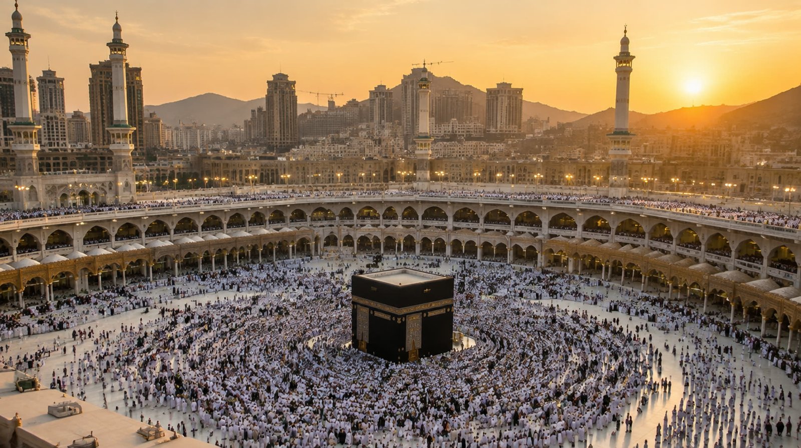 الكعبة المشرفة في قلب المسجد الحرام بمكة المكرمة عند الغروب (صورة توضيحية).